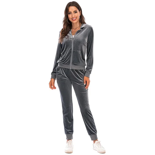 Women Sports Tracksuit Relaxed Zip Up Hoody And Jogger In Velvet Super Soft Stretch Velour Lounge Jacket Top And Bottom Set