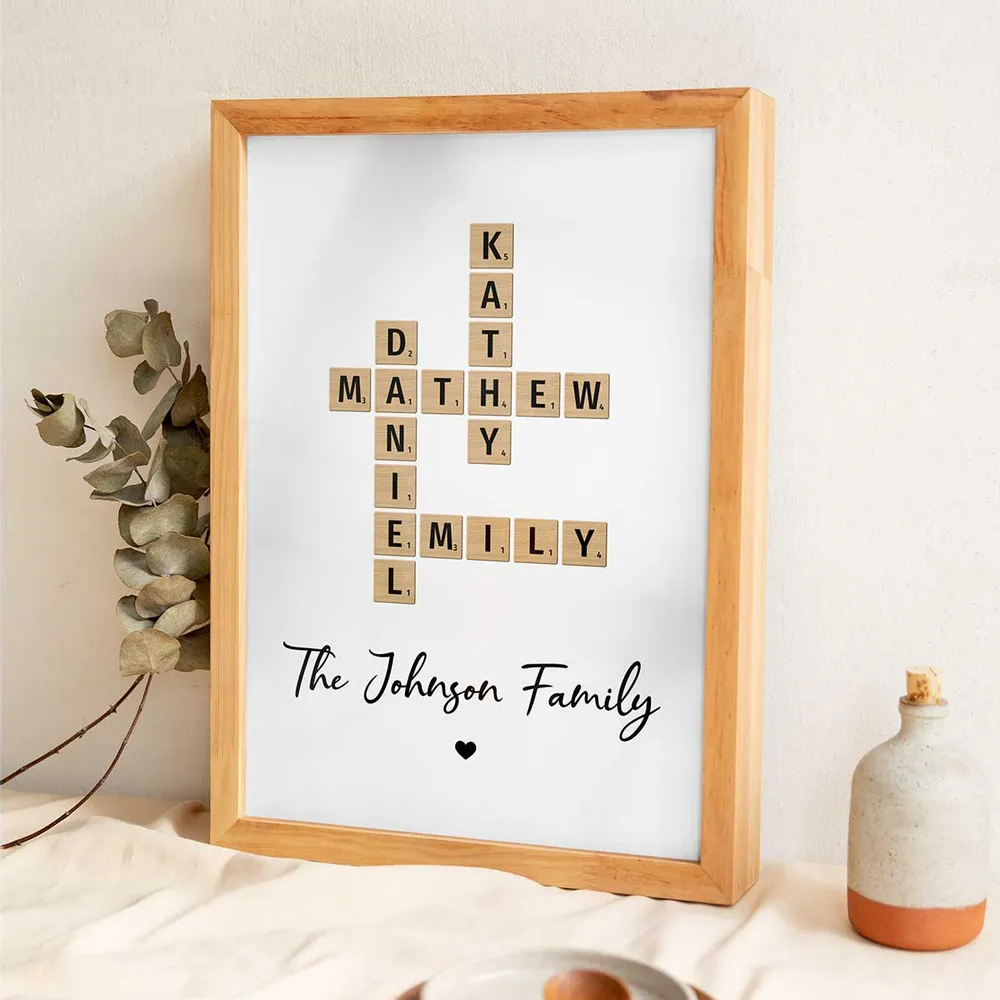 Loveyoufancy Family Crossword Art - Created In A Moment, Treasured Forever Personalized Poster