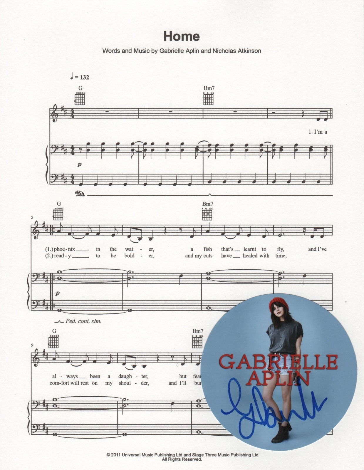 Gabrielle Aplin REAL hand SIGNED Home novelty sheet music COA Youtube