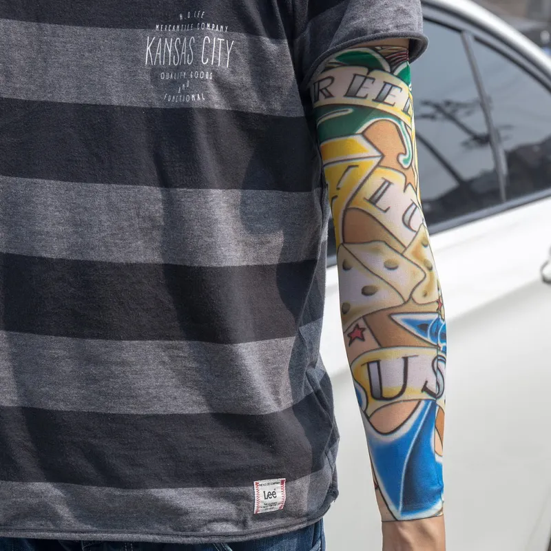 Sdrawing Temporary Tattoo Sleeve Tattoos Full Long Arm Tattoo Sleeve Men Elastic Nylon Tattoos skull dragon snake tiger tatoo sleeve