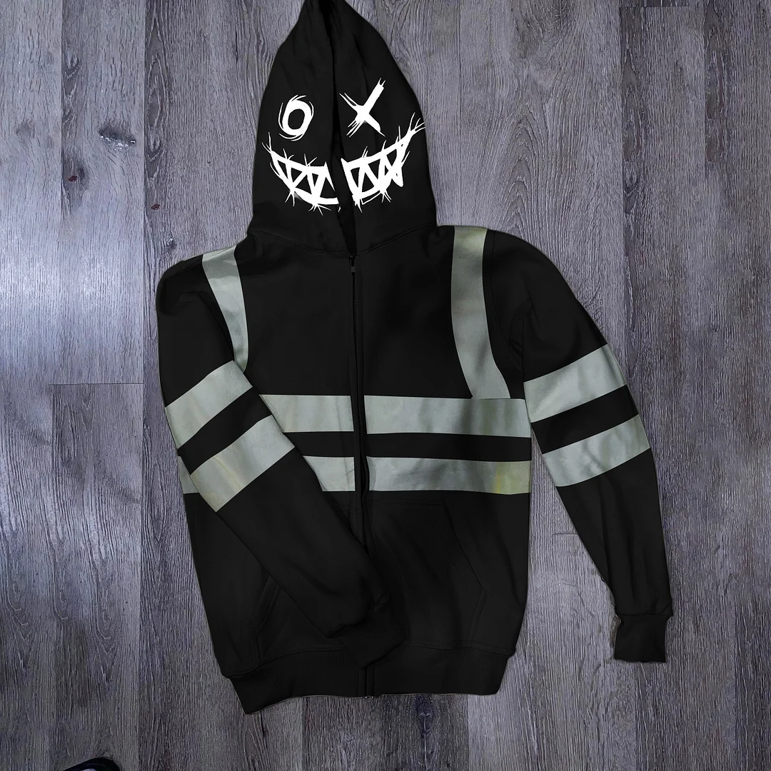 Street Style Reflective Tide Loose Long Sleeve Cardigan Hoodie