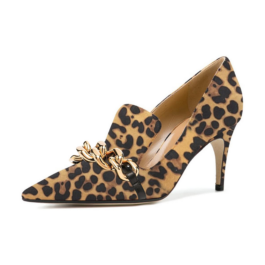 Leopard Pointy Toe Pumps Suede  Comfort Shoes