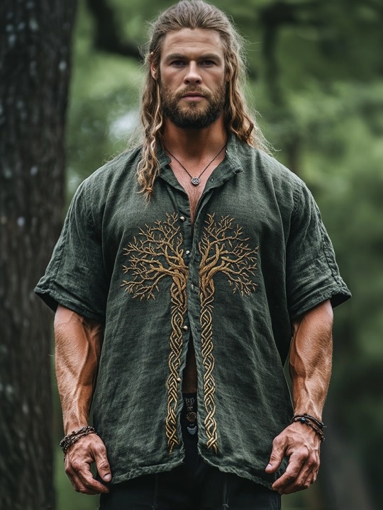 Men's Viking Celtic Mythology Tree Of Life Lapel Shirt