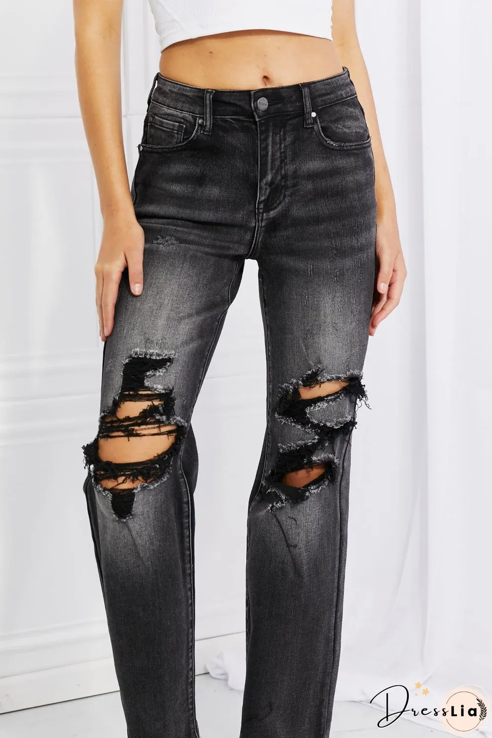 RISEN Full Size Lois Distressed Loose Fit Jeans