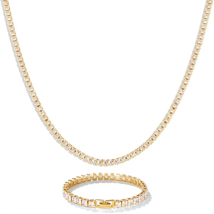 4mm Women Tennis Chain Set in Gold