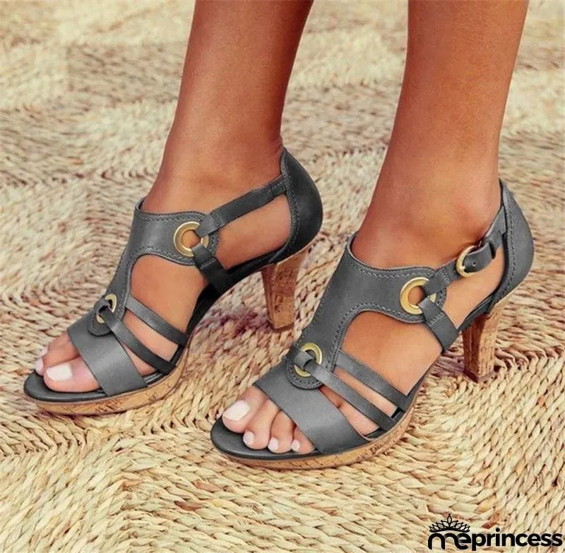 Women's Elegant High Heels Buckle Strap Sandals for Summer