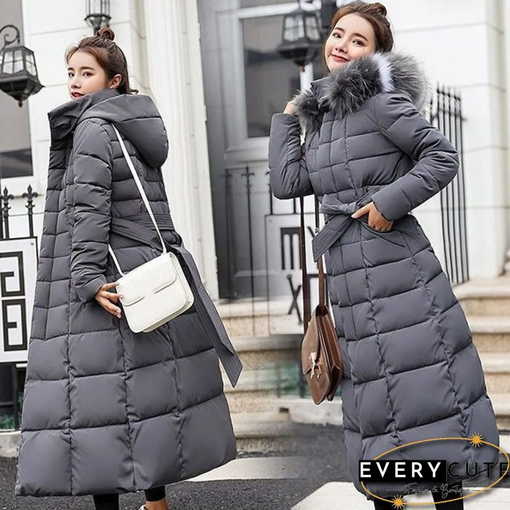 Womens Winter Fashion Coats Parkas Jackets Casual Hooded Down Mid-Length Removable Fur