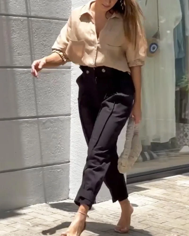 V-Neck Top & Pants Casual Two Piece Set