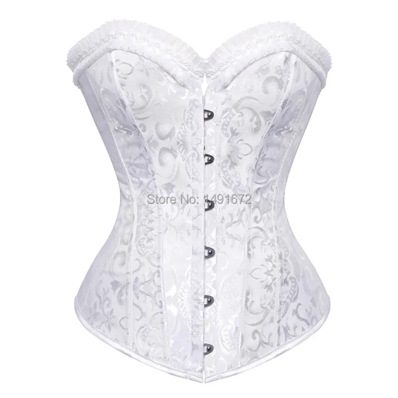 Billionm Sapubonva womens satin gothic corsets and bustiers tops steel boned overbust corset sexy lingerie corset plus size black white