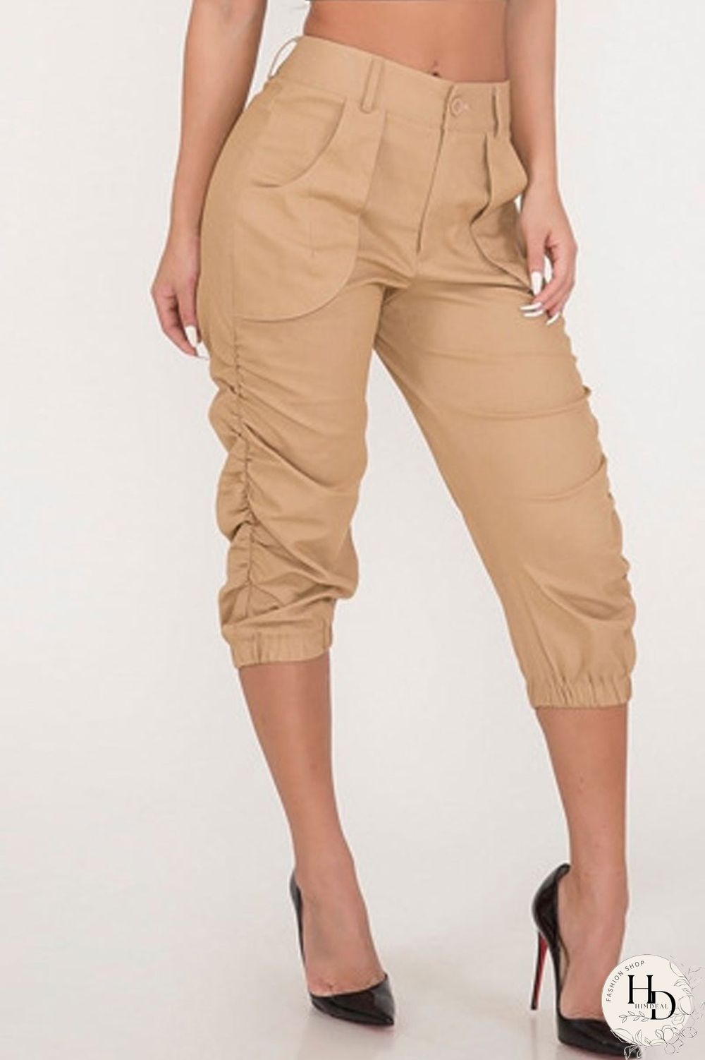 Solid Color Pocket High Waist Pants