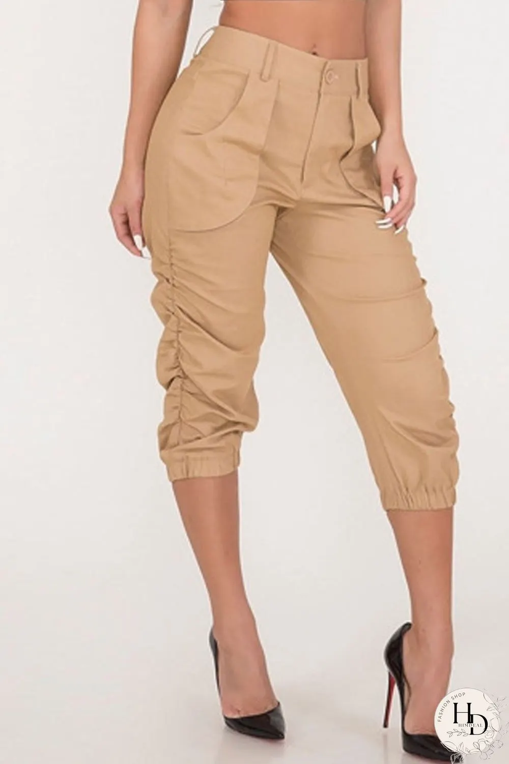 Solid Color Pocket High Waist Pants