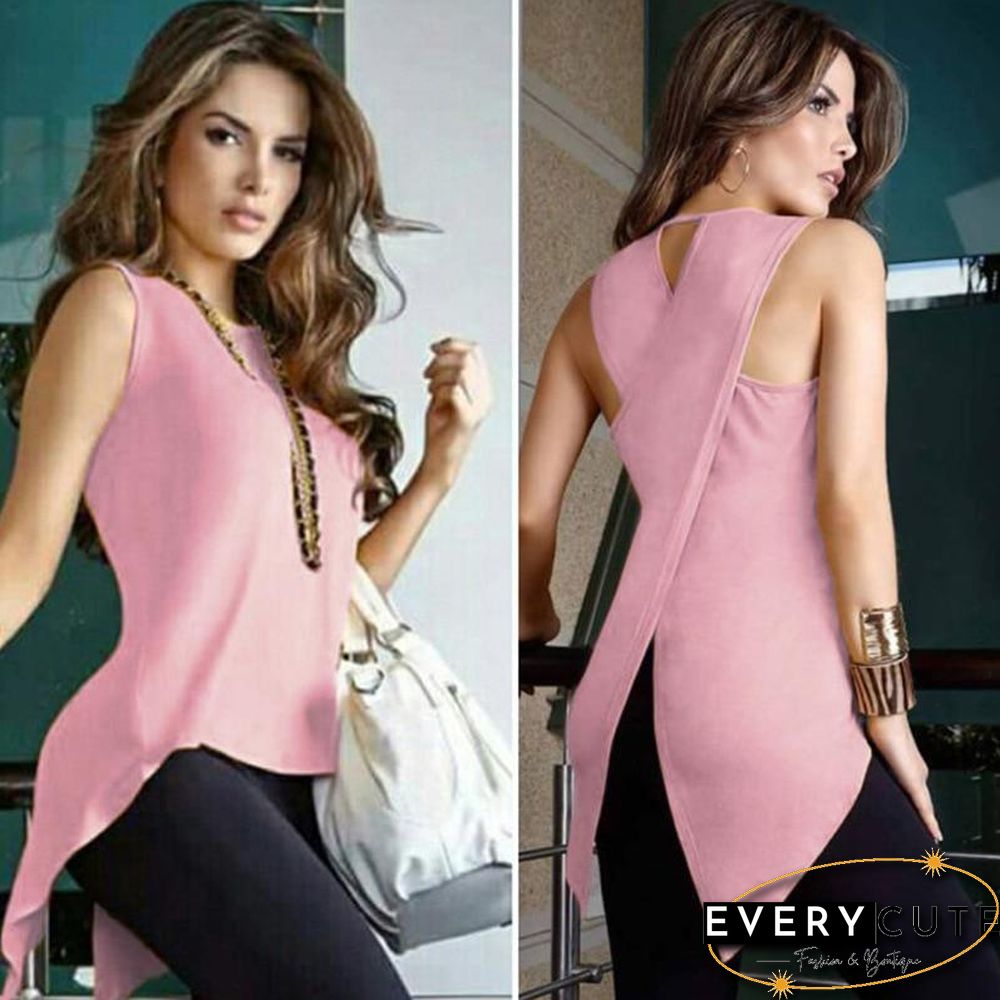 Women Cross Irregular Sleeveless Backless Tops and Blouses