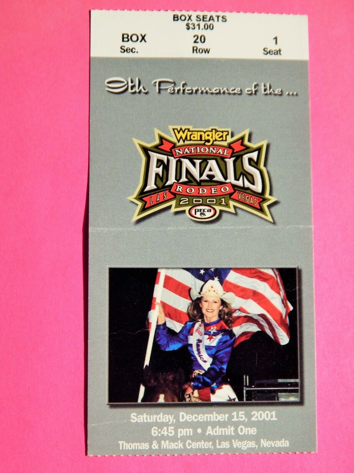 2001 NATIONAL FINALS RODEO ORIGINAL USED TICKET LOVELY GAL W/FLAG COLOR Photo Poster painting