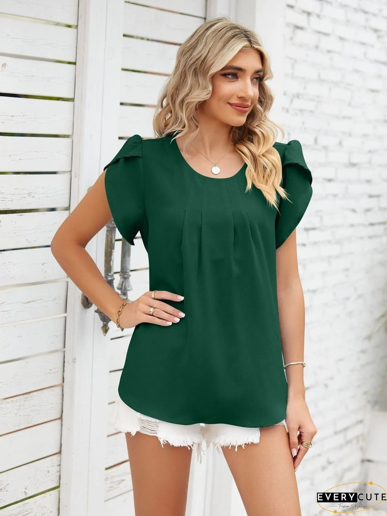 Loose-Fitting Short Sleeve Mock Neck Top