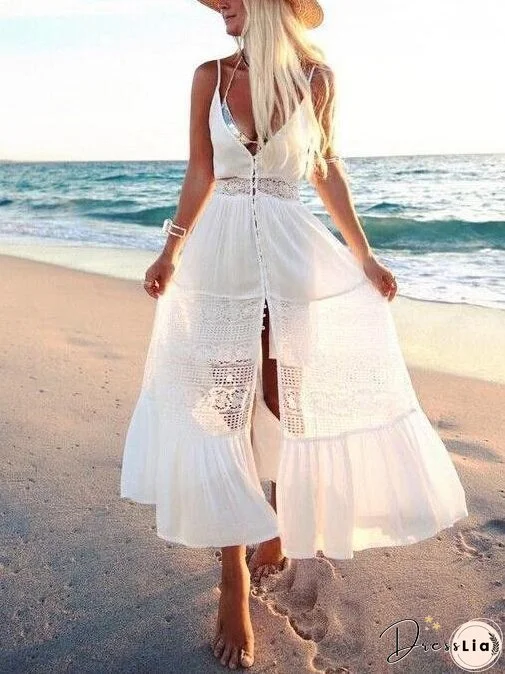 Spaghetti Strap Lace Splice Beach Maxi Dress
