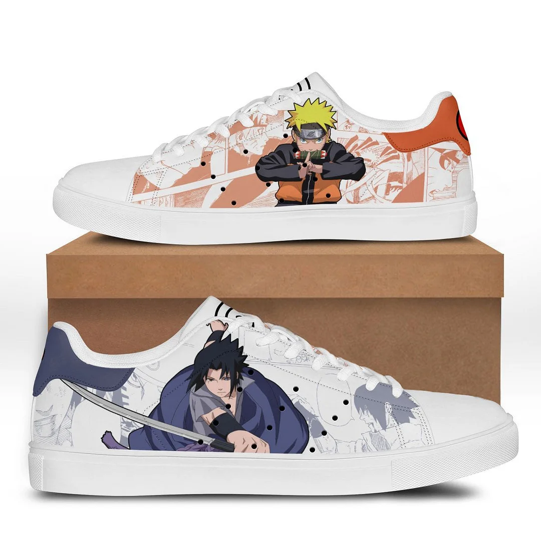 Sasuke and Naruto Uzumaki Skate Shoes Custom Naruto Anime Sneakers- XGXG
