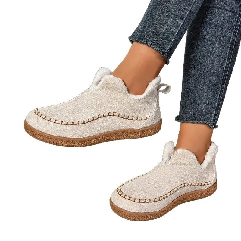 Breakj Breakj New Fashion Plus Velvet Warm Northeast Cotton Boots Women Casual Solid Color Velvet Retro Large Size Snow Boots