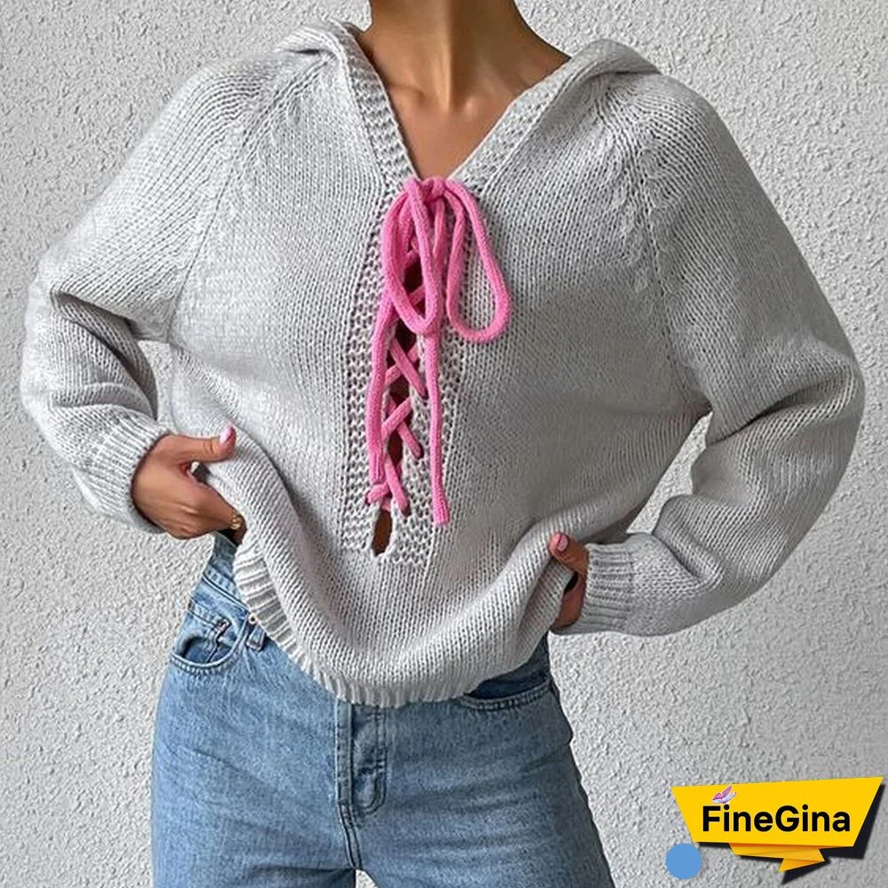 Grey Hoodie Long Sleeve Sweater