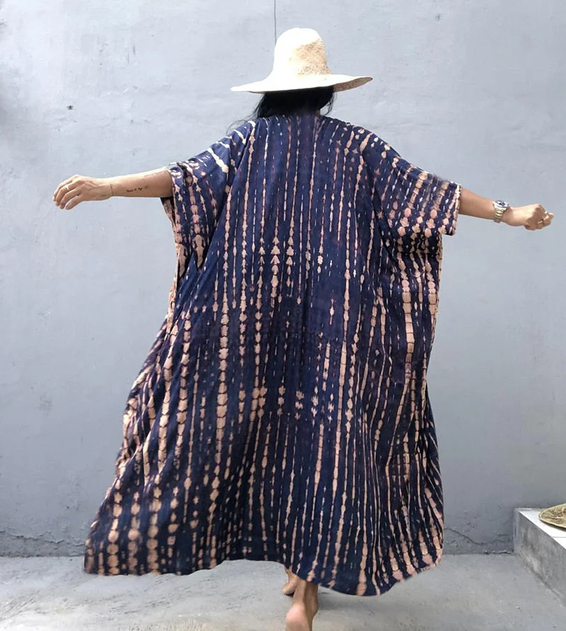 Fitshinling Summer Vintage Kimono Swimwear Halo Dyeing Beach Cover Up With Sashes Oversized Long Cardigan Holiday Sexy Covers
