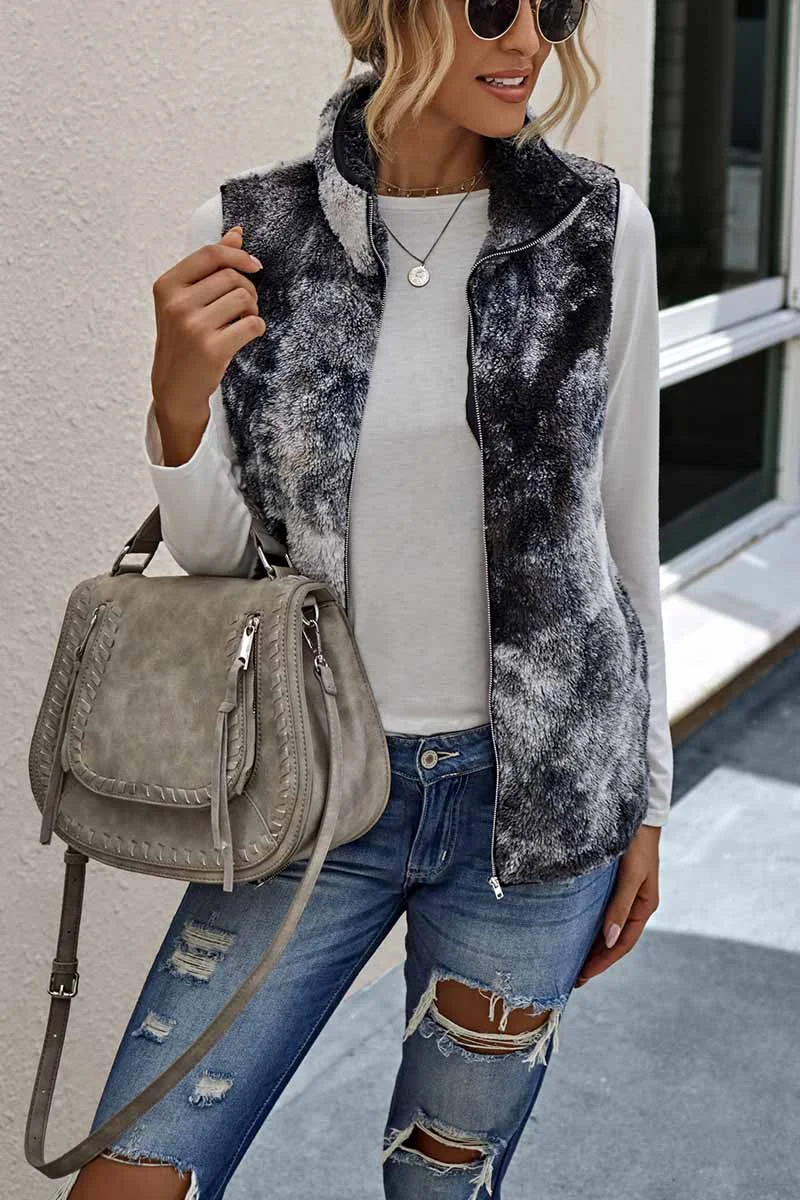 Zip Tie-dye turtleneck vest With Pockets