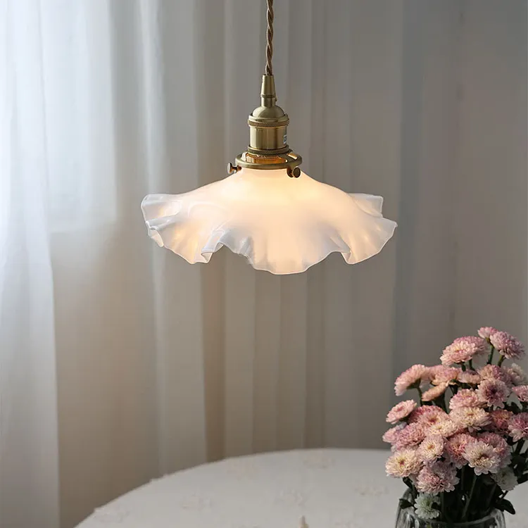 Nordic Kitchen Island Vintage Glass Pleated Pendant Lamp