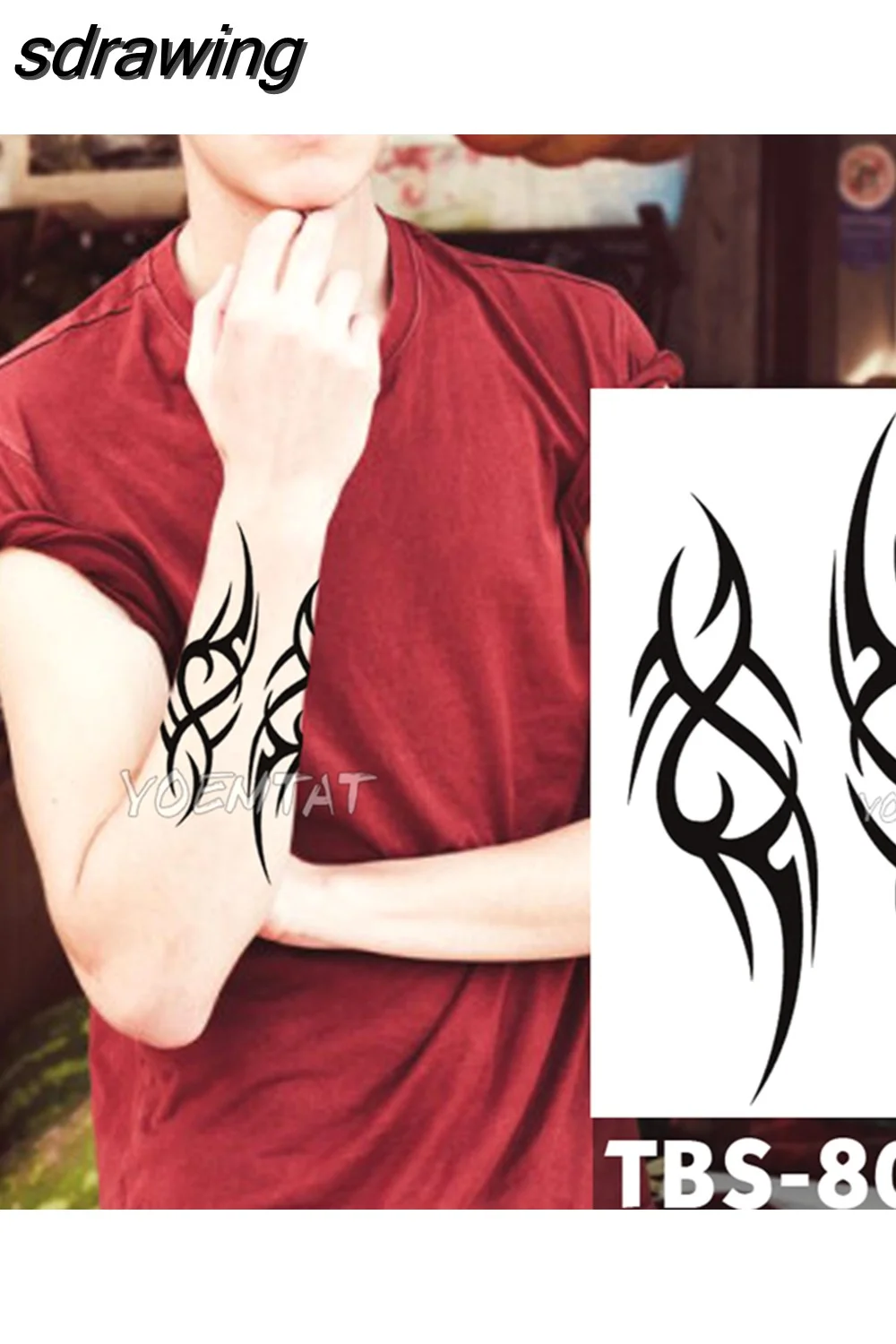 sdrawing Temporary Tattoo Sticker Yin Yang Dragon Feather Wings Flash Tattoos Wolf Totem Body Art Arm Fake Tatoo Men