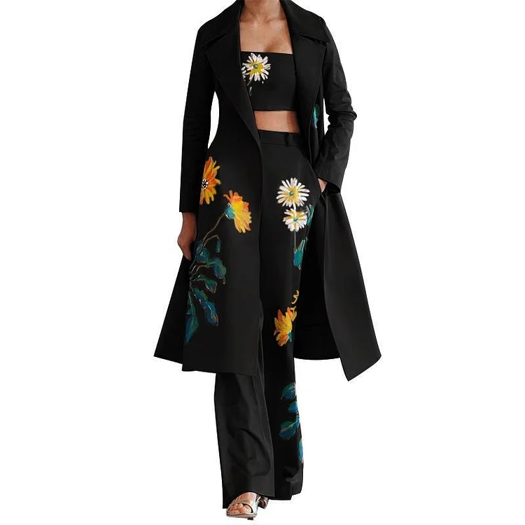 VChics Fashion Printed Windbreaker Trousers Three Pack Suit