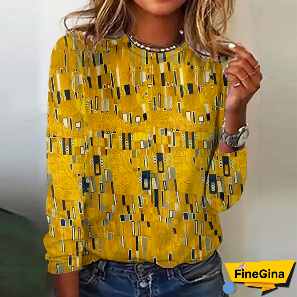 Yellow Print Round Neck Top