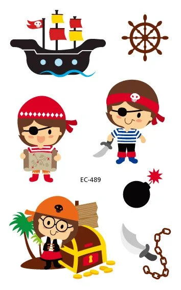 12 kinds Cartoon Pirates Temporary Tattoo Stickers for Kids faux tatouage temporaire Disposable Children Cute Boy Gift