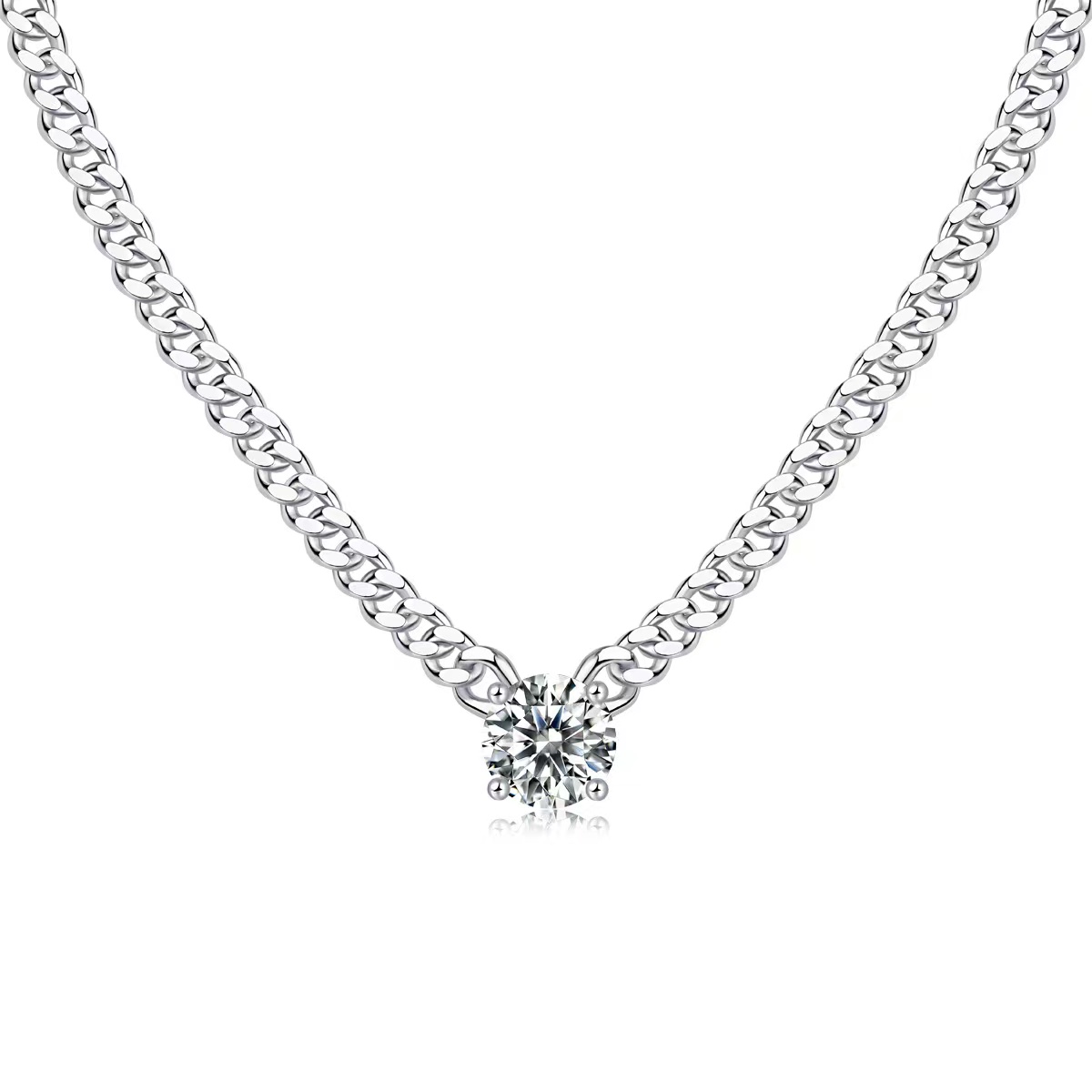 925 Sterling Silver 1ct D Color VVS Moissanite Cuban Chain Necklace for Women Men Fine Jewelry Wedding Engagement Christmas Gift