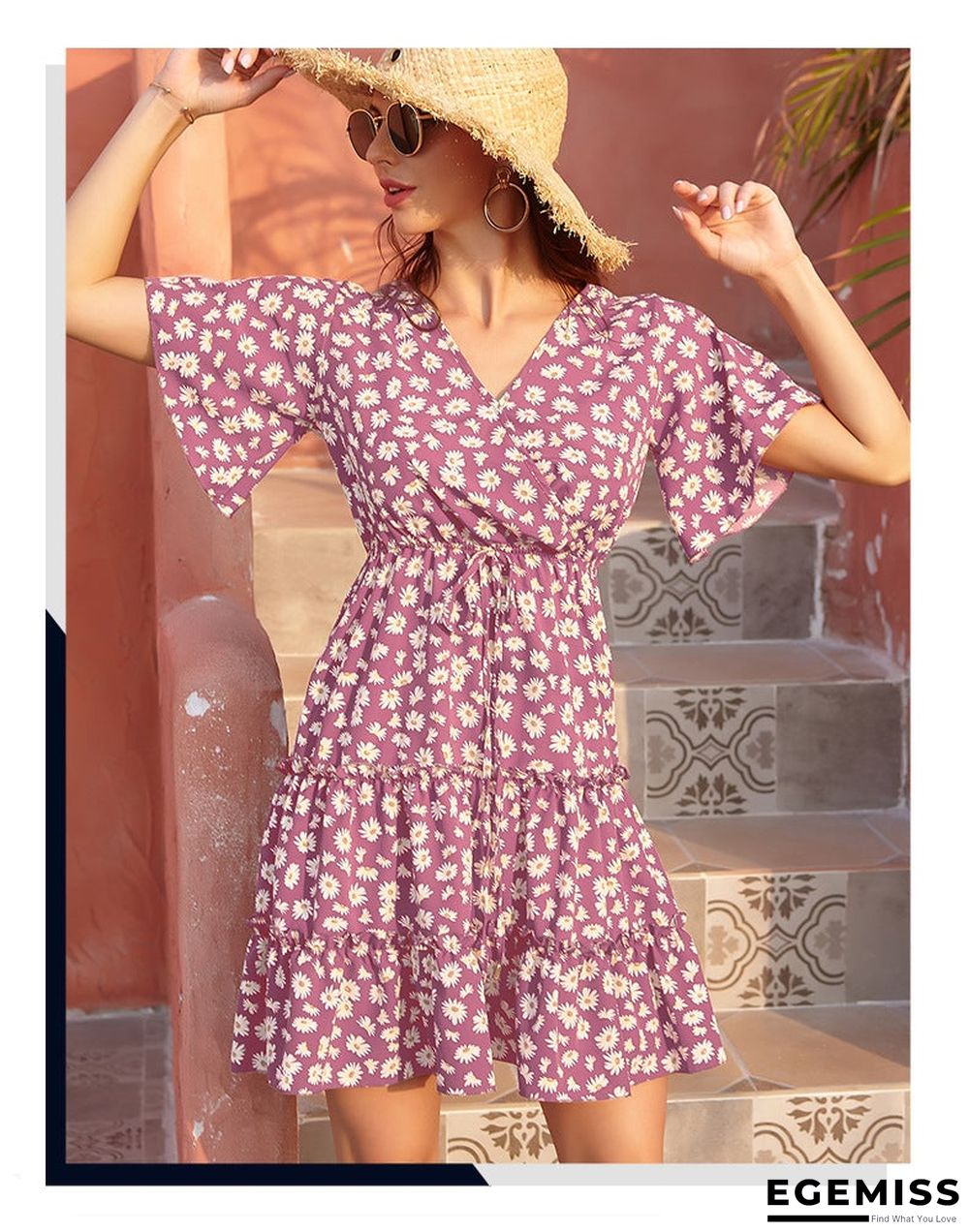 Women's Chiffon V-neck Lace Up Dress Casual | EGEMISS