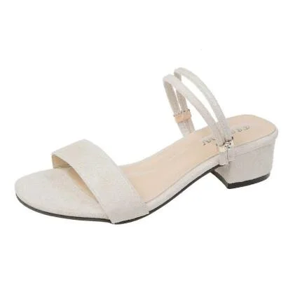 Women's Sandals Chunky Heel Brand Slippers Summer Flip-Flops Narrow Strap Sandals Elegant Mule Shoes Women's Slippers Large 42