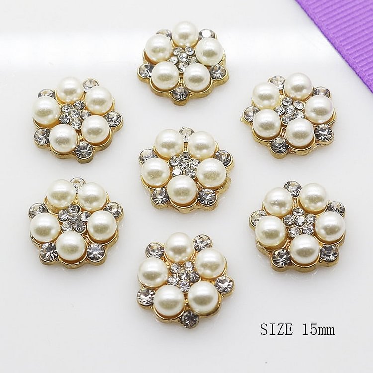New 15MM 10Pcs/Lot Round Flatback Pearl Button Alloy Accessories For greeting card DIY