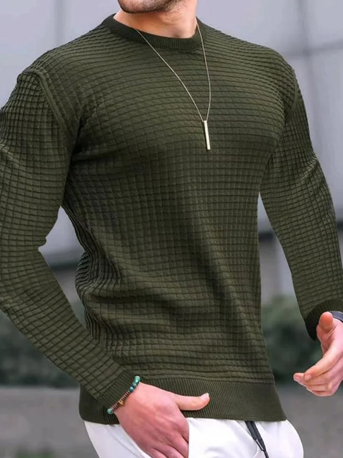Men's Round Neck Long Sleeve Casual Knit Sweater