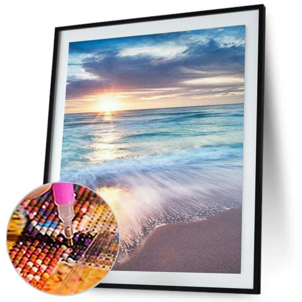 DIY 5D Diamond Painting Sunset Beach Diamond Embroidery Sea View Cross  Stitch Full Round/Square Drill