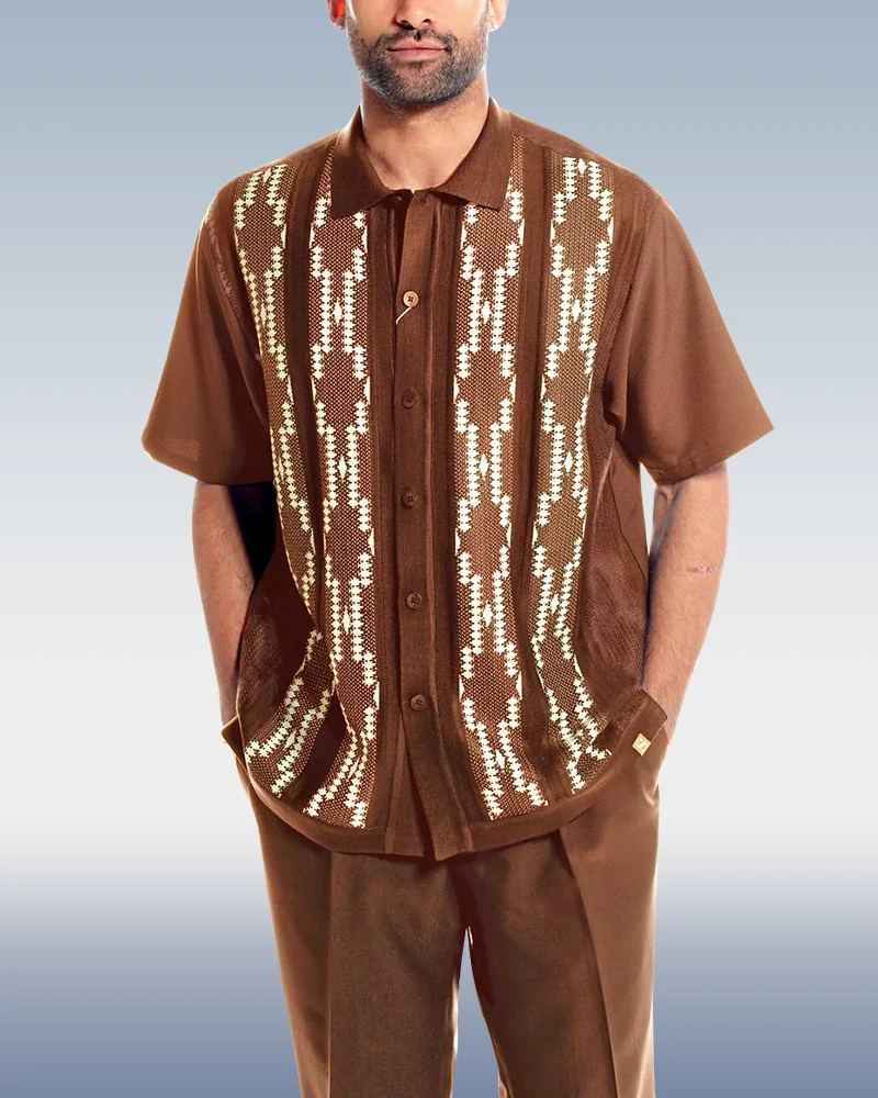 Brown Knit Walking Suit Short Sleeve Set