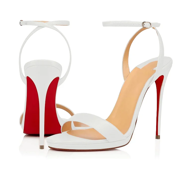 100mm/120mm Women's Low  Platform Sandals Round Open Toe Red Bottom Ankle Straps Matte Pumps-MERUMOTE