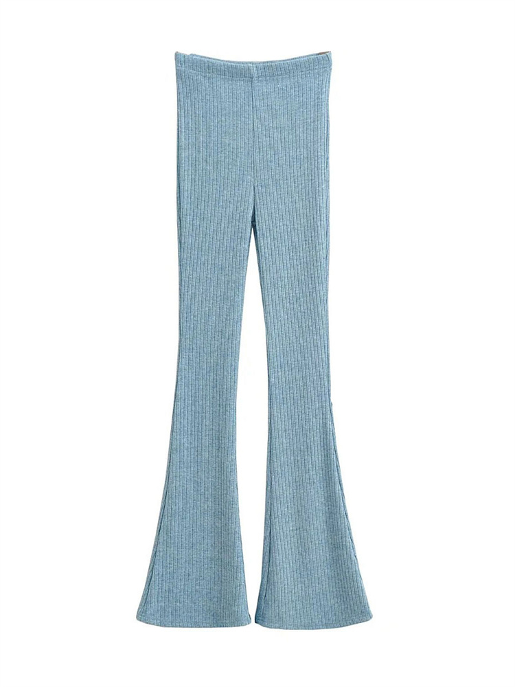 Ootddress Solid Knitted High Waist Flare Pants For Women Ribbed Casual Leggings Female Stretchy Bodycon Trousers Fashion Streetwear