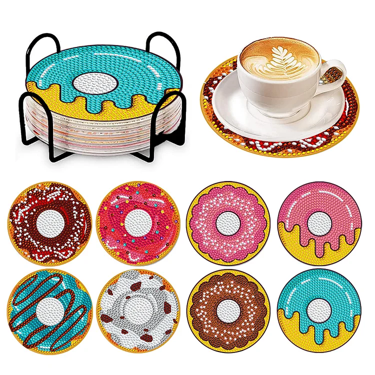 8 PCS Dragon Doughnut Grinch Wooden Diamond Painting Art Coaster Kit with Holder