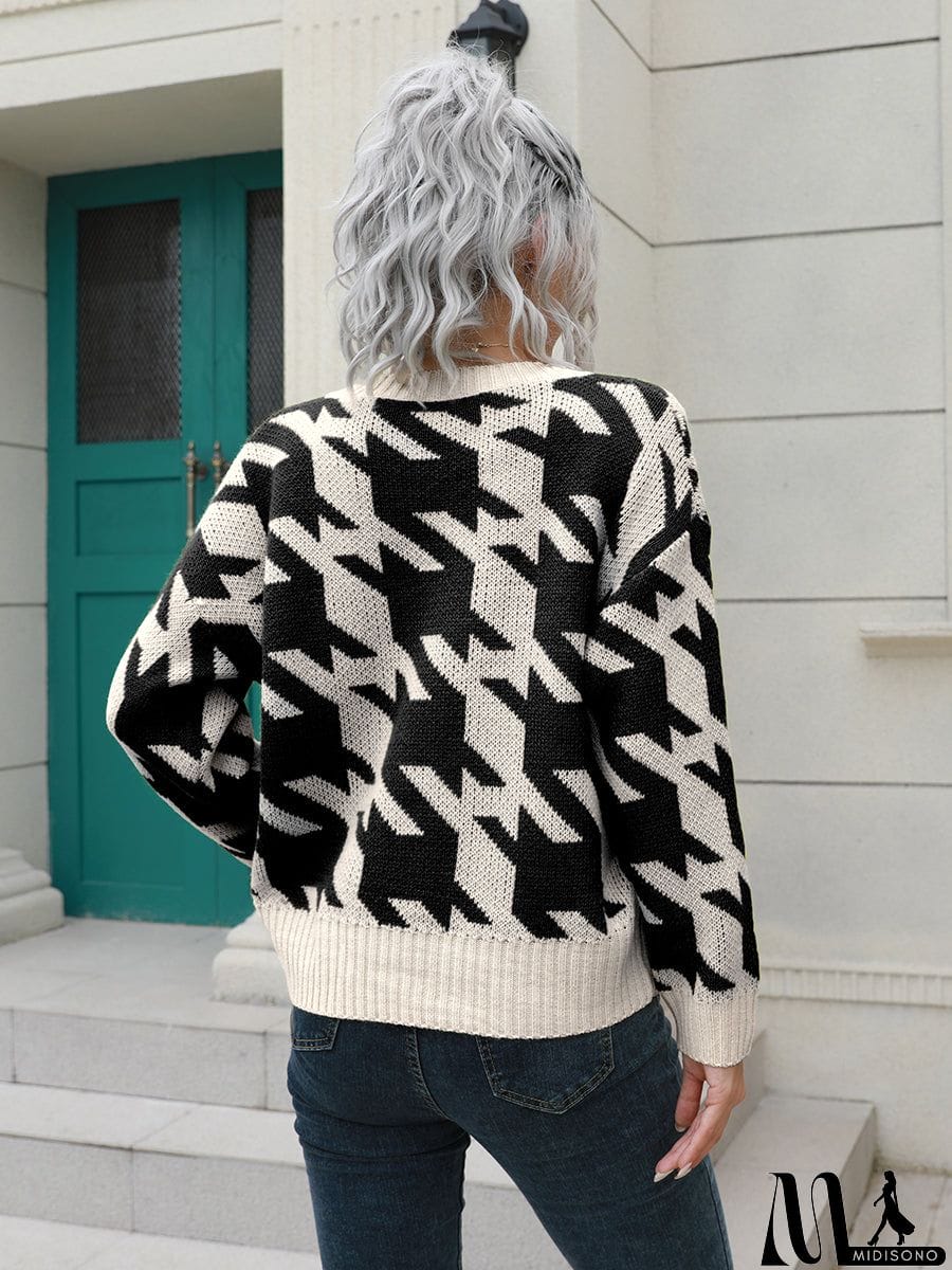 MidiSono - Houndstooth Button Down Cardigan