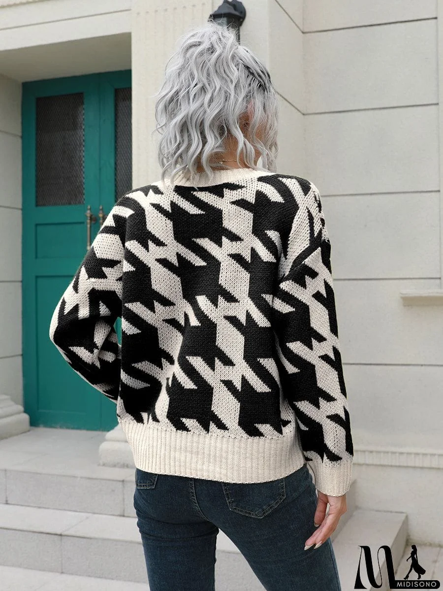 MidiSono - Houndstooth Button Down Cardigan