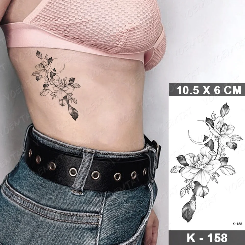 Waterproof Temporary Tattoo Sticker Realistic Black Waist Wrist Lily Flowers Flash Tatoo Fake Tatto For Body Art Women Men
