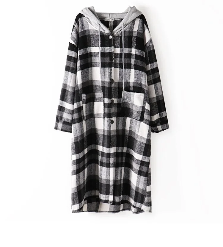 Vintage Stylish Pockets Oversized Plaid Jacket Coat Women 2020 Fashion Lapel Collar Long Sleeve Loose Outerwear Chic Tops