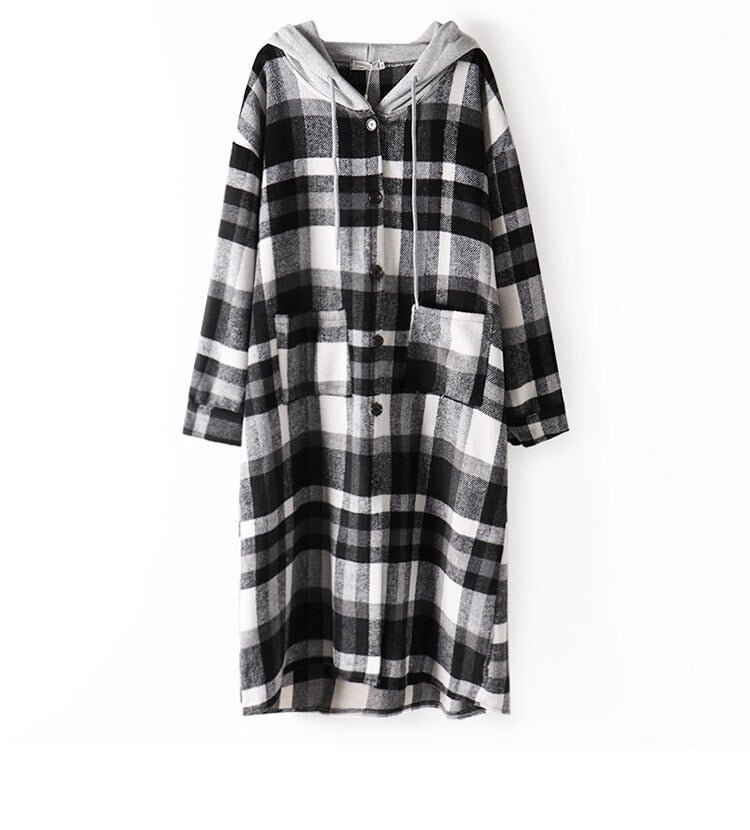Vintage Stylish Pockets Oversized Plaid Jacket Coat Women 2020 Fashion Lapel Collar Long Sleeve Loose Outerwear Chic Tops
