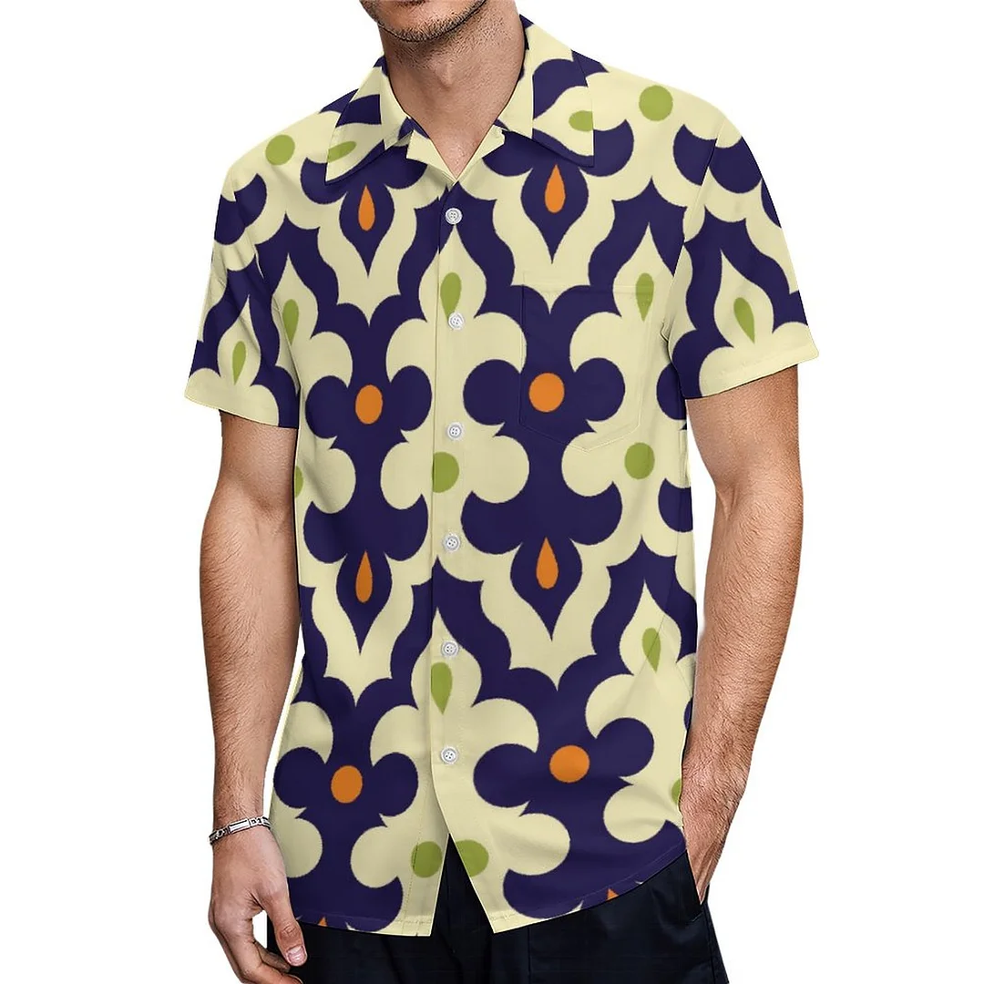 Short Sleeve Damask Spring Arabesque Moroccan Hawaiian Shirt Mens Button Down Plus Size Tropical Hawaii Beach Shirts