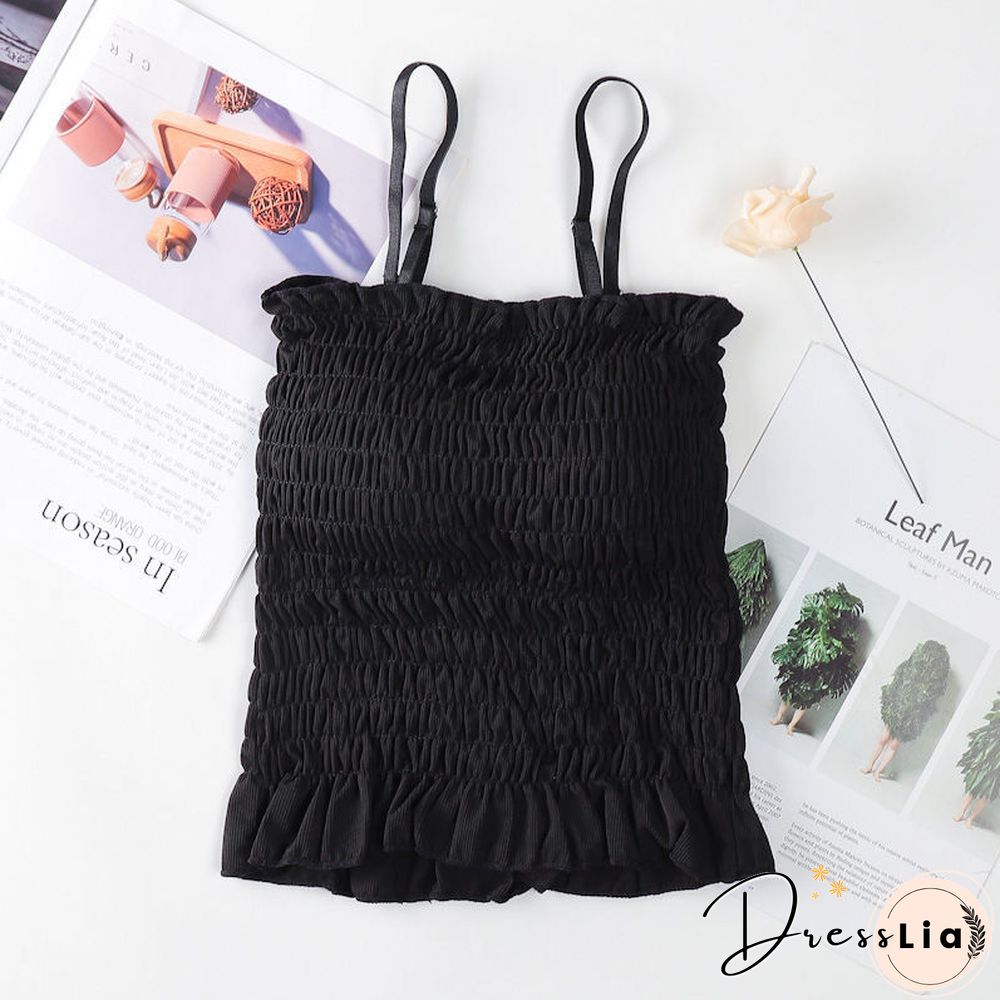 Camisole Women All Match Ruffles Female Summer Candy Color Ulzzang Sweet Preppy Style New Hot Sale Basic Mujer De Moda Soft Chic