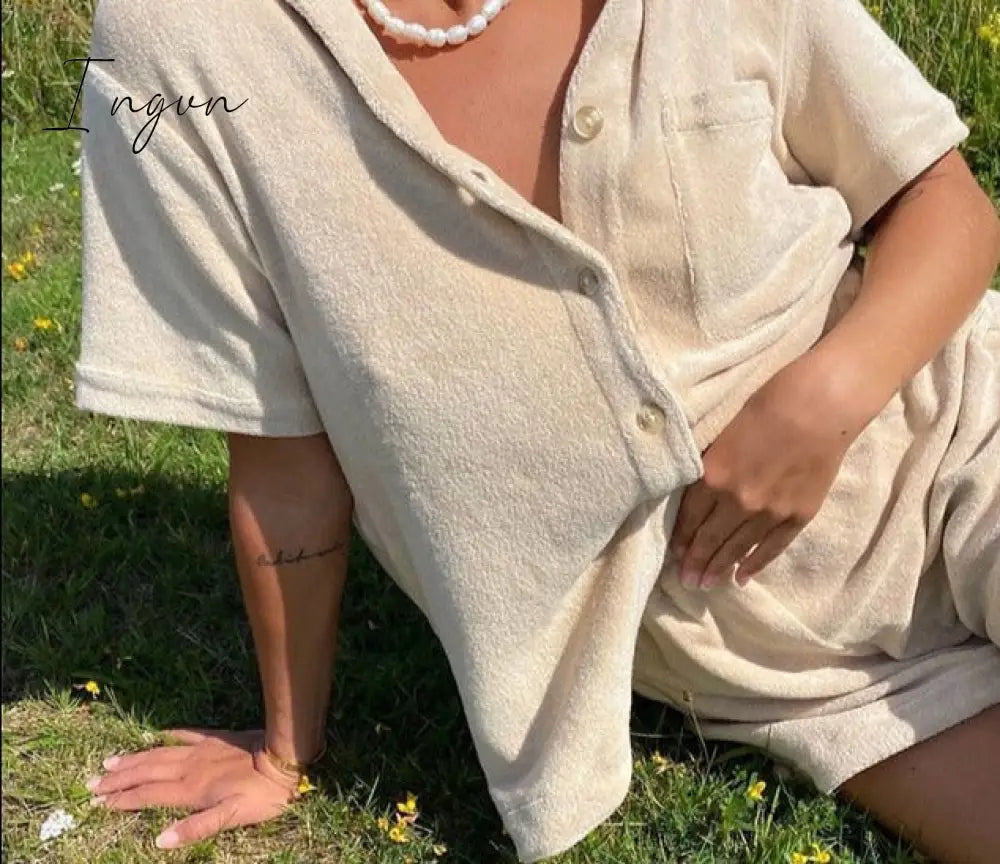 Ingvn - Velvet Beach Two Piece Set Women Tracksuit Loungewear Casual Cardigan Top Summer Outfits
