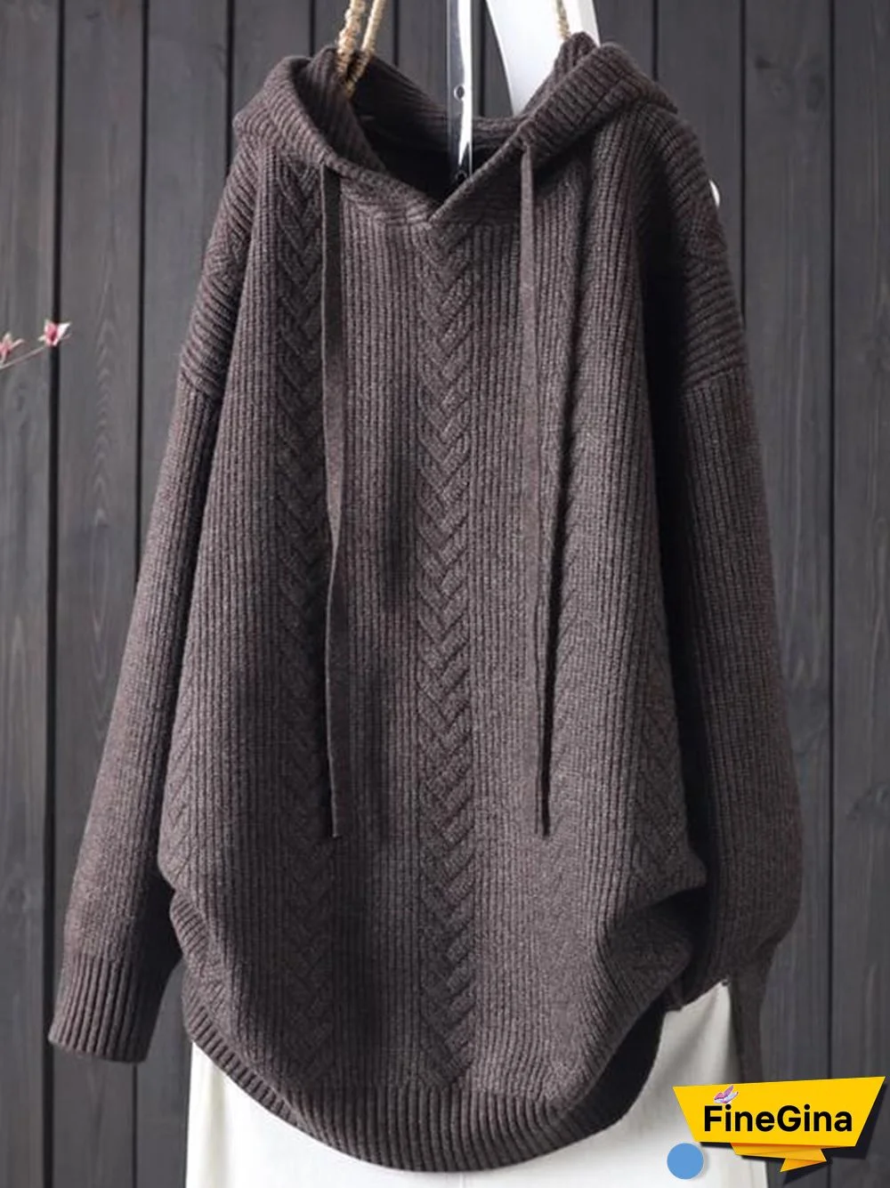 Women's Retro Literary Loose Casual Hooded Drawstring Pullover Sweater