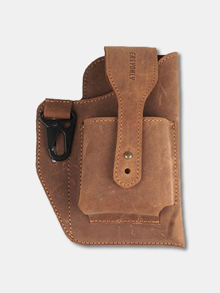 Men EDC Genuine Leather Keychain Holder 6.5 Inch Phone Bag Waist Bag Wallet