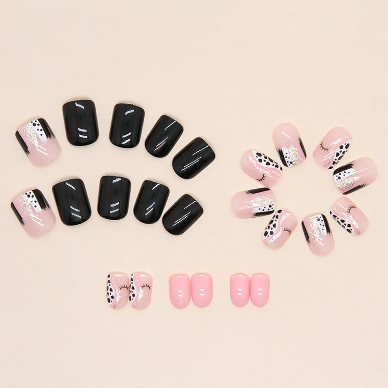 Churchf Churchf Square Solid Color Nail Black And White Spot Eyelash False Nail Wearable Beauty Nail Piece Finished Removable Nail Piece
